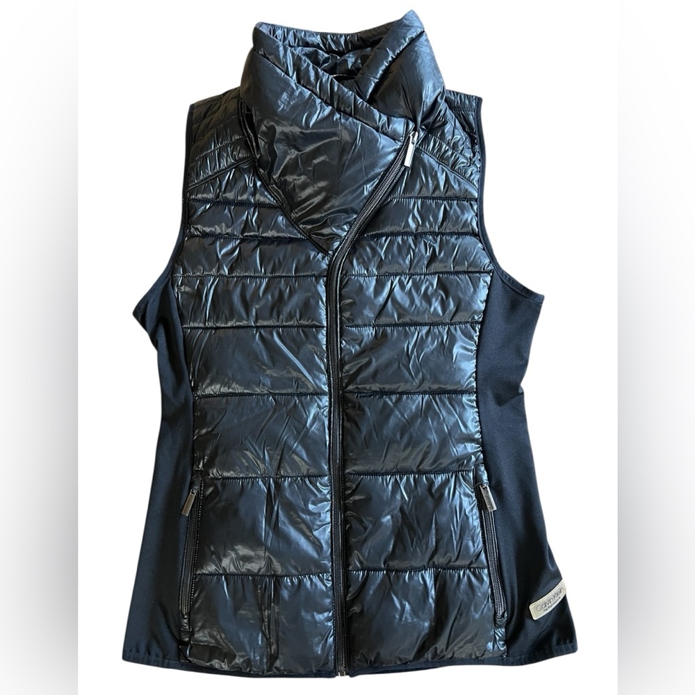 Calvin Klein Performance Black Funnel-Neck Puffer Full-Zip Vest Sz XS Athleisure